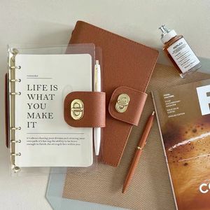 Anteckningar Binder PU Transparent Notebook Travel Journal Rotary Metal Buckle Diary Loose Leaf Organizer Planner Agenda Korea Bullet Cove 230923