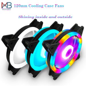 Fans Coolings Wovibo Rgb Case Fan 120mm 3pin Molex Colorful Fluid Bearing LED PC Computer Cooling Fans Radiator Ventilador 12V 230923