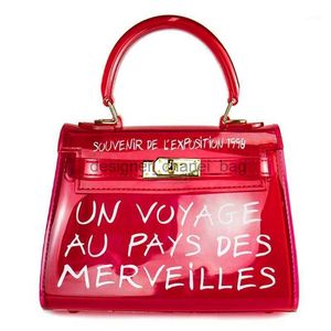 Totes Clear PVC Jelly Women Handväskor Candy Color Transparenta axel Messenger Väskor för Lady Girls Purse Letter Stor kapacitet Bolsa1