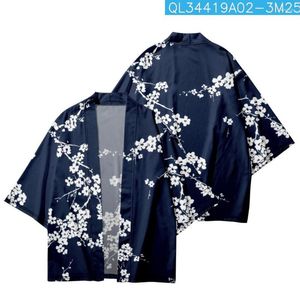 Roupas étnicas Casual Solto Plum Bossom Impresso Azul Marinho Kimono Beach Shorts Cardigan Verão Casal Mulheres Homens Haori Yukata Streetwear