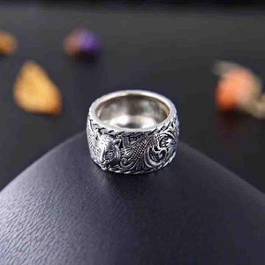 Ny ankomst S925 Pure Silver Band Ring with Lion Head Shape Design och logotyp för kvinnor och man bröllop smycken presentförpackning ship184b