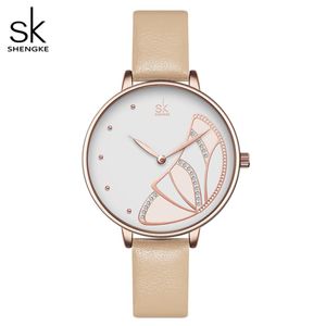 Shengke nova marca de luxo relógio simples quartzo senhora à prova dwaterproof água relógio pulso feminino moda casual relógios reloj mujer280y