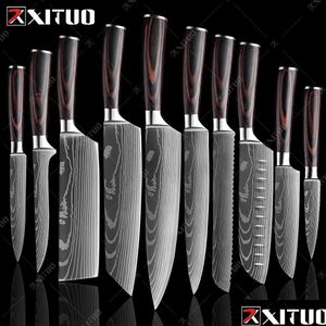Kitchen Knives Selling Chef Knife Set Laser Damascus Pattern Sharp Japanese Santoku Cleaver Slicing Utility Drop Factory Delivery Ho Dhwcc