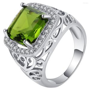 Anéis de casamento Ufooro 2023 moda verão matcha verde cz anel para mulheres requintado 2 ct quadrado birthstone banda presente