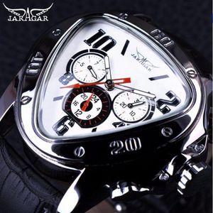 JARAGAR SPORT Fashion Design Mens Watches Top Brand Luxury Automatic Watch Triangle 3 Dial Display äkta läderband Clock220N