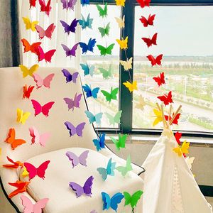 Banner Flags 2m 3D Butterfly Paper Banner Garland Banner for Birthday Party Baby Shower Gradual Colorful Curtain Wedding Girl Decoration 230923