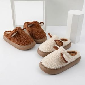 Kvinnor fluffiga varma tofflor 6F948 Tjock Sole Home Lover Winter Shoes Söta tecknad öron Mjuk plyschplattform Kvinnlig manlig inomhus SL 8B61