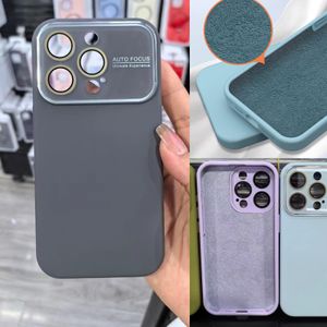 Capas de silicone líquido com filme de lente de vidro de janela para iPhone 15 Pro Max 14 13 12 Capa de telefone traseira macia à prova de choque com pacote de varejo