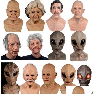 Party Masks European och American Cos Old Man Ufo Alien Mask Bald Head Handsome Guy Young Beauty Latex Huvudtillverkare Whole5465 DHY6J