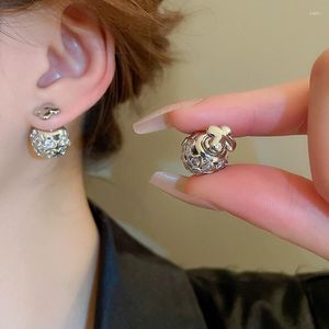 Stud Earrings Lady Women's Cubic Zircon Ball Front And Back Jewelry 2023 Grass Design Double Side Studs Wholesale