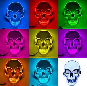 Halloween-Maske mit LED-Leuchten, gruselige Totenkopf-Masken, EL-Draht, leuchtende Cosplay-Maske für Hallowmas-Partyzubehör