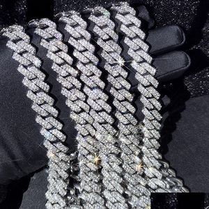 Chains 15Mm Micro Pave Prong Cuban Chain Necklaces Fashion Hiphop Fl Iced Out Rhinestones Jewelry For Men Women Drop Delivery Pendant Dhyk7