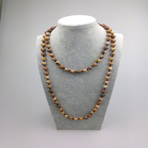 ST0009 8mm New Design Picture Jasper Stone Bead Necklace Making 42 inch Long picture stone necklace276Y