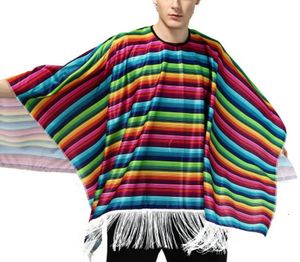 Scarves rainbow colorful stripted Halloween Cosplay Costumes Kids Adult Mexican cloak Clothes Hawaii Clothing performance AMPARTY 230922
