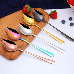 Spoons Stainless Steel 304 Salad Spoon Household Long Handle Integrated Fork Noodle Eating Tool Fruit Soup Dessert