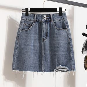 Skirts Plus Size L-5XL Y2K Denim Blue A Line Skirt For Women High Waist Summer Sexy Tassel Mini Jean Skirts Female Large Clothing 230923