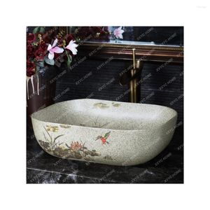 Zlew łazienkowy kran mycia basen pojedyncza ceramiczna sztuka Washbasin retro stół ręcznie malowany dom