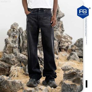 Мужские джинсы Fgss Мужские модные брендовые потертые и потертые белые рваные широкие джинсы с А-образным зауженным микророгом, универсальные повседневные брюки3yjl