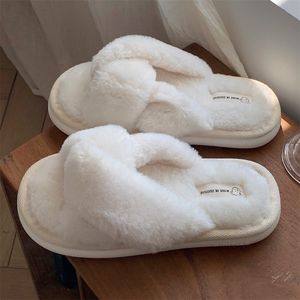 Cross Women Fluffy Fashion D917f Winter Fur Flat Floor Shoes Home Indoor Warm Slippers 230922