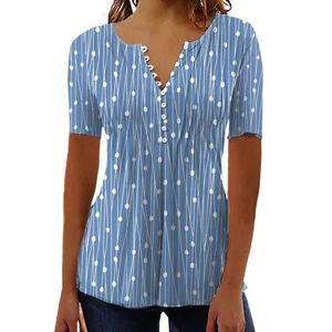 여자 패션 레이디스 탑 봄 여름 Tshirt 짧은 슬리브 vneck 도트 대형 인쇄 셔츠 여성
