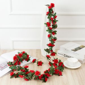 Dekoracje świąteczne 25 m róża sztuczna kwiat na ślub Garland White Home Decoration Spring Autumn Garden Arch Decor DIY Fake Flowers Vine 230923