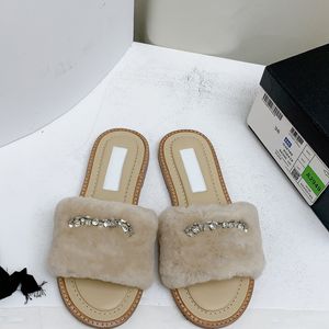 Jesienne zima nowe kobiety płaskie kapcie luksusowe designer klasyczny podwójny znak z podwójnym literą sandały wełniane górne slajdy slingback ladies house Slipper
