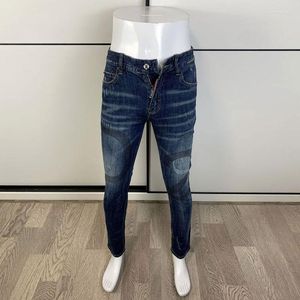 Jeans para hombres Street Fashion Hombres Retro Azul Alta Calidad Elástico Estiramiento Slim Fit Ripped Impreso Diseñador Hip Hop Marca Pantalones