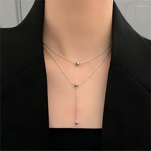 Naszyjniki wiszące Modne proste naszyjnik z podwójną warstwą dla kobiet złoty kolor srebrny kolor Mała kula Choker Vintage Biżuteria Prezenty