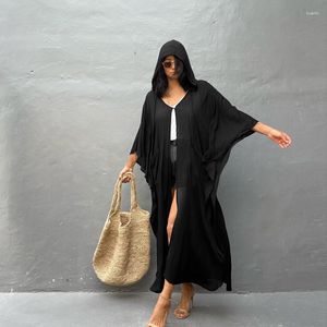 Damen-Trenchmäntel, Boxwomen, cooles Cape mit Kapuze, Sommer-Strand-Cover-Ups, Chiffon-Gürtel, Bohemia, stilvoller TieDye-Druck, Dolman Seaside Long