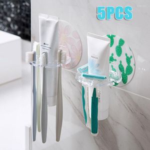 Hooks 5PCS Plastic Toothbrush Holder Toothpaste Storage Rack Shaver Dispenser Bathroom Organizer Accessories Tools