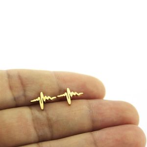 Everfast 10Pairs Lot Cute Heart Beat Earrings Stainless Steel Earring Golden Wave Ear Studs Women Kids Girls Jewelry Xmas Gift T14166T