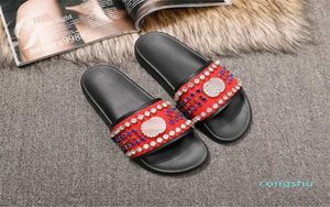 mens and womens fashion crystal logo embellished flat slide sandals slippers boys girls causal beach flip flops 223416897