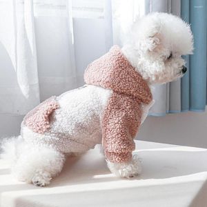 Dog Apparel Great Jacket With Tow Ring Eye-catching Thickened Winter Fleece Two-legged Hooded Overcoat Pet Dress Up