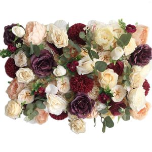 Decorative Flowers TONGFENG Champagne Burgundy Artificial Silk Rose Plant Roll Up Flower Wall Panel Birthday Wedding Backdrop Decoration For