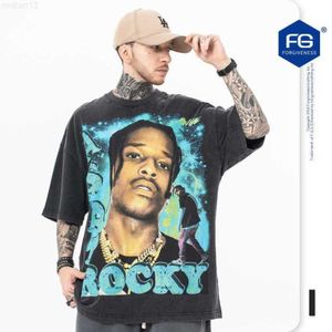 Mäns T-shirts FG Wear | 2023 Summer New Fashion Brand Hip Hop Rap Singer Print Wash Old Round Neck Kort ärm T-shirt1C6GWBQZ