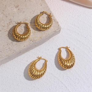 Hoop Huggie 2021 Advanced Hollow Edelstahl Ohrringe für Mädchen 18K Gold PVD Kreis Oval Crescent Hoops Garnelenmuster Damen252v