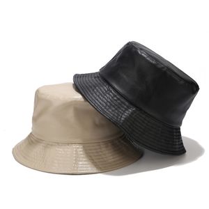 Wide Brim Hats Bucket Hats Fashion PU Bucket Hat Leather Fishing Cap Soild Foldable Hiking Hat Hip-Hop Street Waterproof Panama for Women and Men 230922