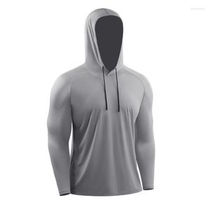 Erkek Hoodies Güneş Koruma T-Shirts Düz Renk Ultra Hafif Uzun Kollu Hoodie Sıradan UV geçirmez Nefes Alabilir Hızlı Kuru Erkek Spor giyim