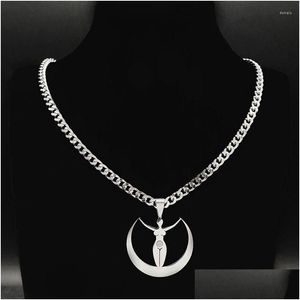 Pendant Necklaces Fashion Stainless Steel Womens Necklace Pagan Earth Mother Goddess Wicca Gothic Chain Jewelry Halloween Gift Drop De Dhfbl