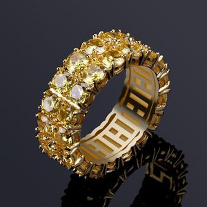 Mens Hip Hop Iced Out Stones Rings smycken Fashion Gold Wedding Ring Yellow Simulation Diamond Ring256y