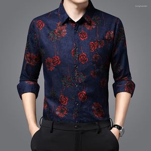 Męskie zwykłe koszule osobowość róża 3D nadruk dla mężczyzn marka długich rękawów cztery sezony jakość bawełniana mieszanka moda luksusowa chemise homme