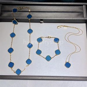 Vac Four Leaf Clover Projektant Niebieski Naszyjnik 925 Sterlling Silver 18K Gold Biżuteria Zestaw Bransolekle Bransoletka Kolejka Mężczyźni Kobiety Dziewczyna 313O