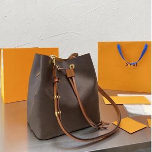 Designer NEONOE Balde Bolsa de Lona Sacola Com Cordão Fechar Moda Bolsa de Ombro Bolsa de Couro Feminina Bolsa Crossbody Impressa Bolsa Quente