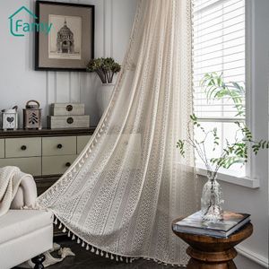 Curtain Crochet genomskinliga vardagsrumsgardiner Set American Country Hollow Boho Balcony Bedroom Färdig Bay Window Art Decor 230923