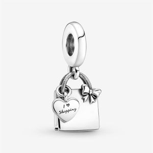 100% 925 Sterling Silver Shopping Bag Dangle Charms Fit Original European Charm Bracelet Fashion Women Wedding Engagement Jewelry 334x