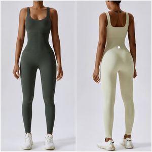 2024 ll citroner jumpsuits yoga kvinnor kläder ärmlös nära passande dans jumpsuit långa byxor andningsbara leggings skruvtråd material
