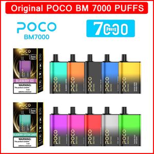 Original POCO BM7000 Puffs Einweg-E-Zigaretten-Pod-Gerät, leistungsstarker Akku, 17 ml vorgefüllte Kartusche, Netzspule mit verstellbarem Luftstrom, Vape-Stift-Kit