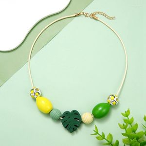 Anhänger Halsketten Handgemachte Vintage Holz Statement Lätzchen Halskette mit Frucht Zitrone für Frauen Party Schmuck