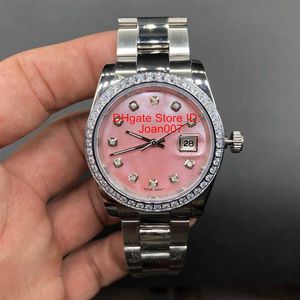 Lady Watch Diamond Bezel Pink Dial President Women rostfria klockor Kvinnliga damer Automatiska mekaniska armbandsur Sapphire Glass 2482
