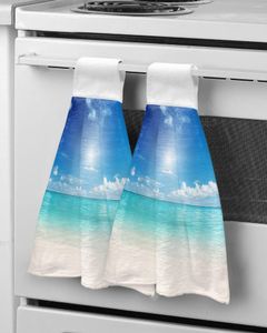 Asciugamano Blu Mare Spiaggia Nuvole Tessuto in microfibra da appendere per bagno Cucina Asciugatura rapida